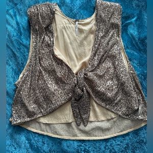 Free People Gold Sequin Reversible Vest